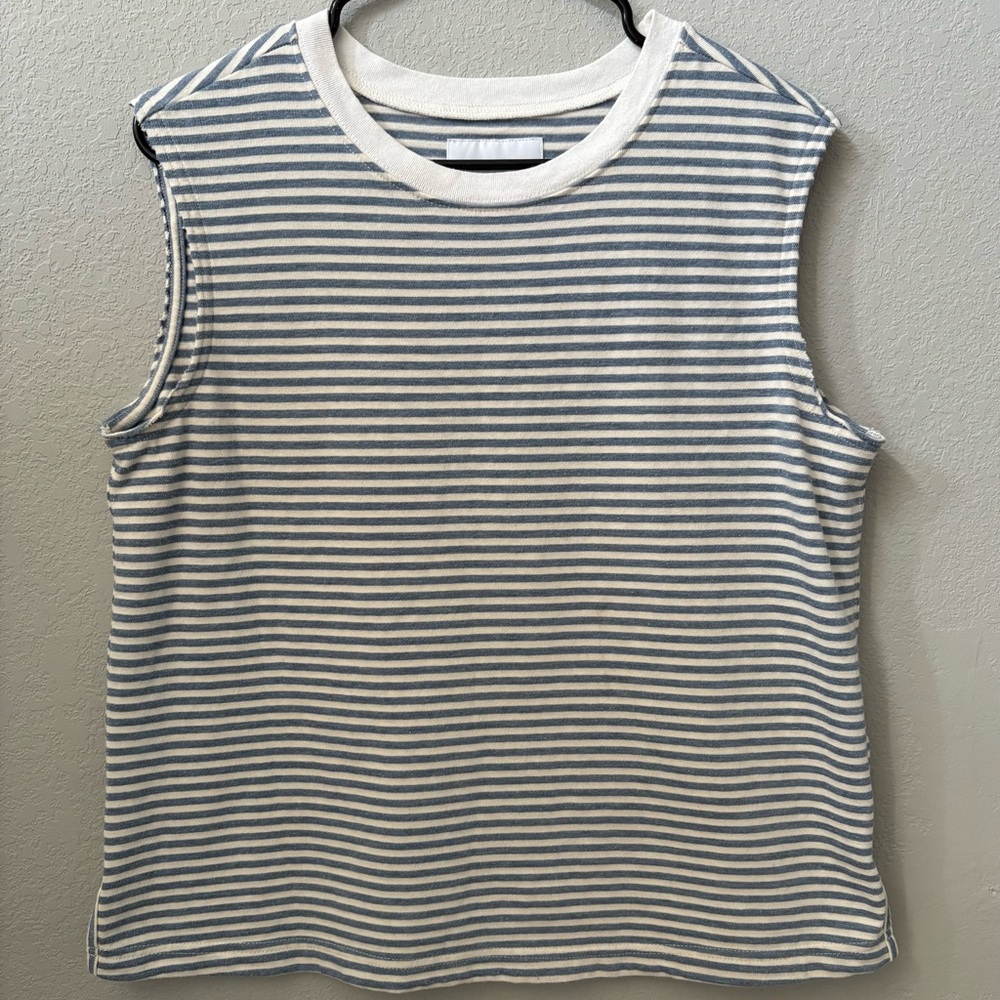 Current/Elliott Collins Striped Knit Tank Coastal Vacation Sailing Nautical Swim